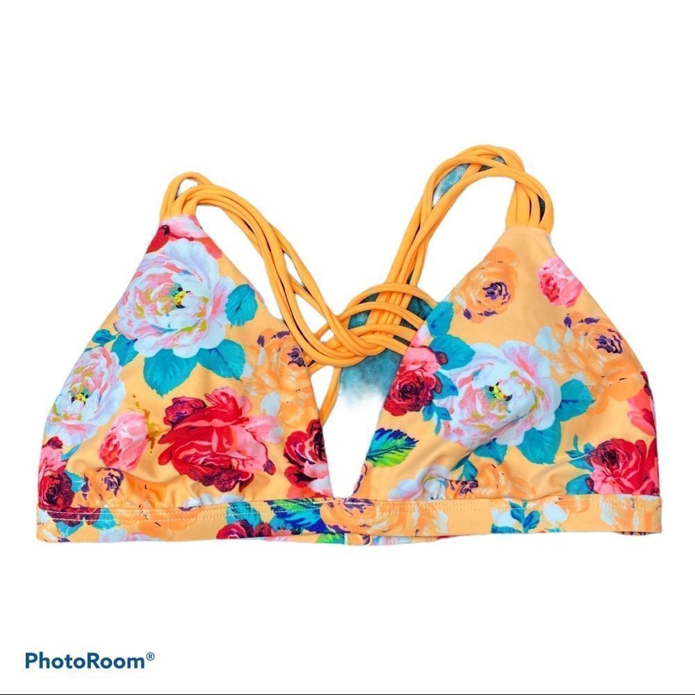 Body Glove Floral Orange Strappy Bikini Top xsmall